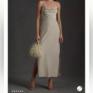 BHLDN Cali Satin Cowl-Neck Midi Slip Dress